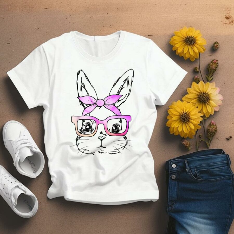 cute bunny rabbit face tie dye glasses girl happy easter day t shirt shirt