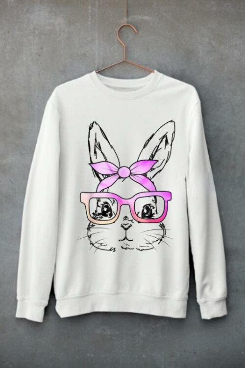 cute bunny rabbit face tie dye glasses girl happy easter day t shirt sweatshirt