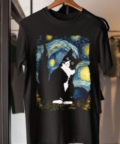Cat Painting The Starry Night Vincent Van Gogh t-shirt