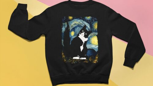 cat painting the starry night vincent van gogh sweatshirt