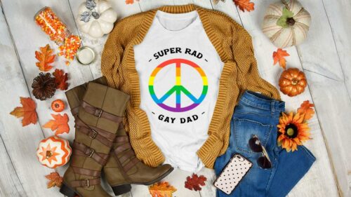 super rad gay dad peace sign lgbt pride fathers day women shirt