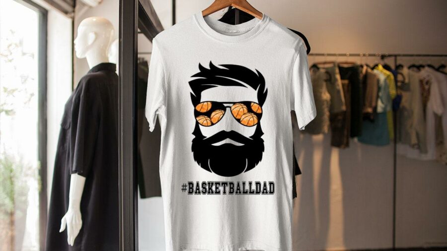 basketball dad with beard and sunglasses shirt
