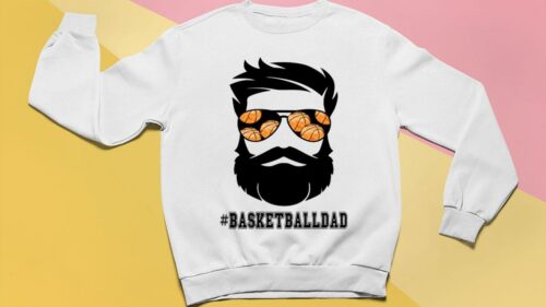 basketball dad with beard and sunglasses sweatshirt