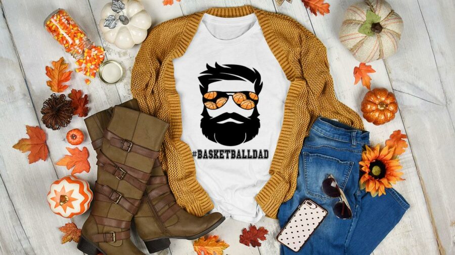 basketball dad with beard and sunglasses women shirt