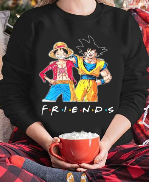 friends luffy and son goku dragon ball one piece sweatshirt